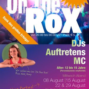Poster flyer promotiemateriaal On the Rox nonalcoholisch feest jongeren